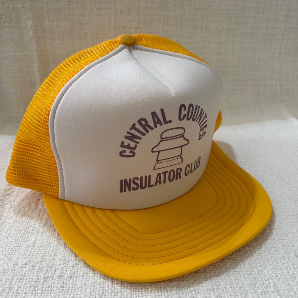 Vintage Winner Central Counties Insulator Club Trucker Hat Yellow White Snapback